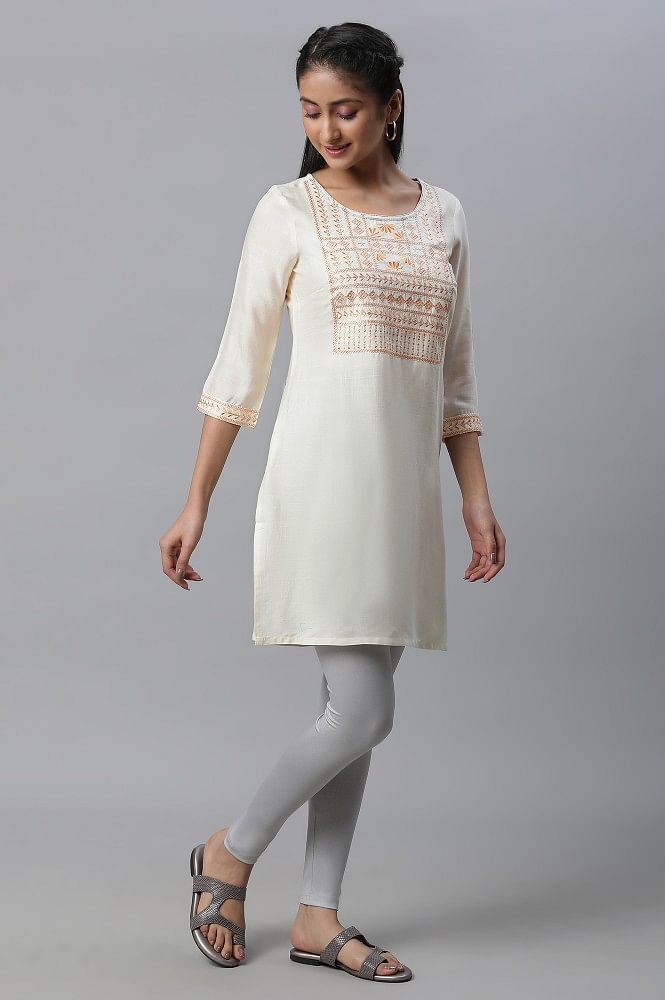 Buy Off-White Embroidered Cotton Straight Kurta With Dupatta Online at  Rs.1799 | Libas